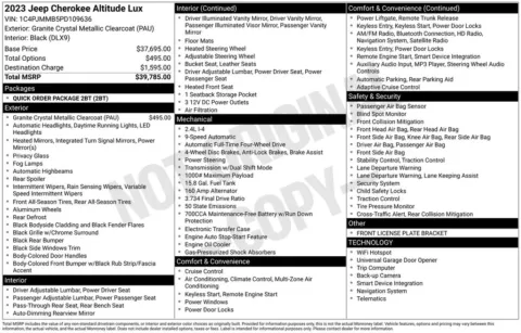 Photos of 2023 Jeep Cherokee Altitude for sale in Abrams, WI at Gregg Young Abrams Chrysler Dodge Jeep Ram