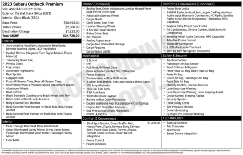 Photos of 2023 Subaru Outback Premium for sale in Abrams, WI at Gregg Young Abrams Chrysler Dodge Jeep Ram