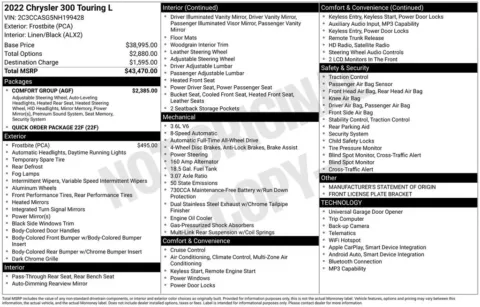 Photos of 2022 Chrysler 300 Touring for sale in Abrams, WI at Gregg Young Abrams Chrysler Dodge Jeep Ram