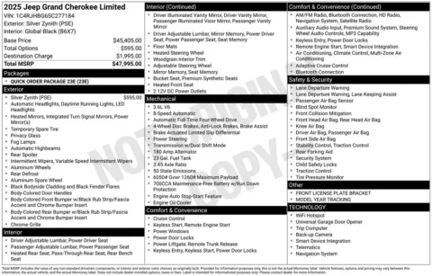 Photos of 2025 Jeep Grand Cherokee Limited for sale in Abrams, WI at Gregg Young Abrams Chrysler Dodge Jeep Ram