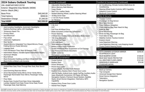 Photos of 2024 Subaru Outback Touring for sale in Abrams, WI at Gregg Young Abrams Chrysler Dodge Jeep Ram