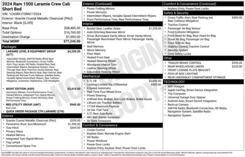 Photos of 2024 Ram 1500 Laramie for sale in Abrams, WI at Gregg Young Abrams Chrysler Dodge Jeep Ram