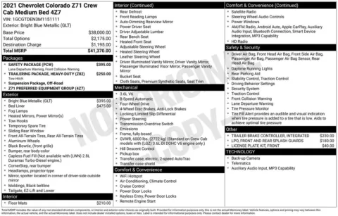 Photos of 2021 Chevrolet Colorado Z71 for sale in Abrams, WI at Gregg Young Abrams Chrysler Dodge Jeep Ram