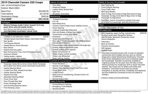 Photos of 2019 Chevrolet Camaro SS for sale in Abrams, WI at Gregg Young Abrams Chrysler Dodge Jeep Ram