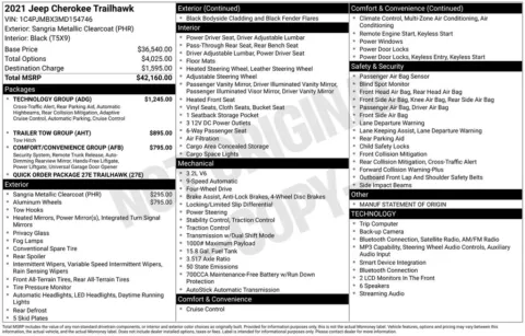Photos of 2021 Jeep Cherokee Trailhawk for sale in Abrams, WI at Gregg Young Abrams Chrysler Dodge Jeep Ram