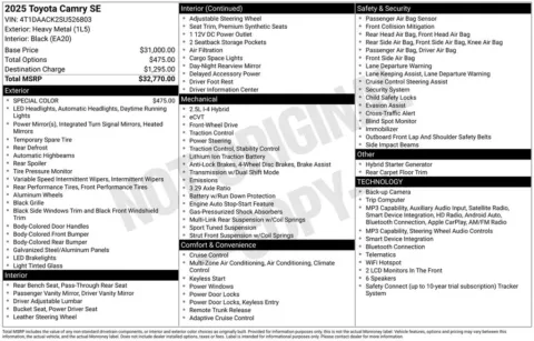 Photos of 2025 Toyota Camry SE for sale in Abrams, WI at Gregg Young Abrams Chrysler Dodge Jeep Ram