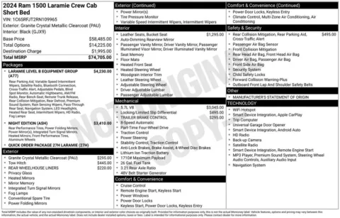 Photos of 2024 Ram 1500 Laramie for sale in Abrams, WI at Gregg Young Abrams Chrysler Dodge Jeep Ram