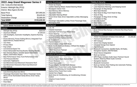 Photos of 2022 Jeep Grand Wagoneer Series II for sale in Abrams, WI at Gregg Young Abrams Chrysler Dodge Jeep Ram