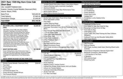 Photos of 2021 Ram 1500 Big Horn/Lone Star for sale in Abrams, WI at Gregg Young Abrams Chrysler Dodge Jeep Ram
