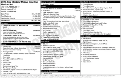 Photos of 2025 Jeep Gladiator Mojave for sale in Abrams, WI at Gregg Young Abrams Chrysler Dodge Jeep Ram