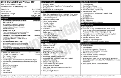 Photos of 2016 Chevrolet Cruze Premier for sale in Abrams, WI at Gregg Young Abrams Chrysler Dodge Jeep Ram