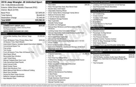 Photos of 2018 Jeep Wrangler JK Unlimited Sport for sale in Abrams, WI at Gregg Young Abrams Chrysler Dodge Jeep Ram