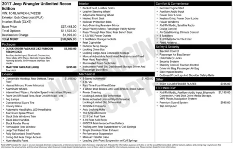 Photos of 2017 Jeep Wrangler Unlimited Rubicon Recon for sale in Abrams, WI at Gregg Young Abrams Chrysler Dodge Jeep Ram