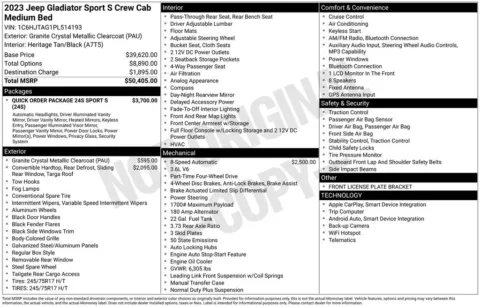 Photos of 2023 Jeep Gladiator Sport for sale in Hortonville, WI at Gregg Young Hortonville Ford