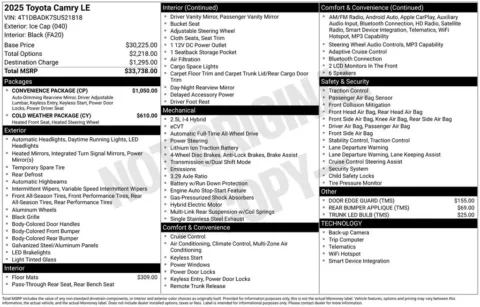 Photos of 2025 Toyota Camry LE for sale in Ottumwa, IA at Gregg Young Toyota of Ottumwa