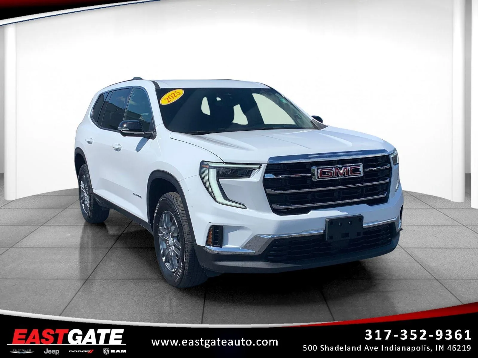 White 2025 GMC Acadia FWD Elevation for sale in Indianapolis, IN