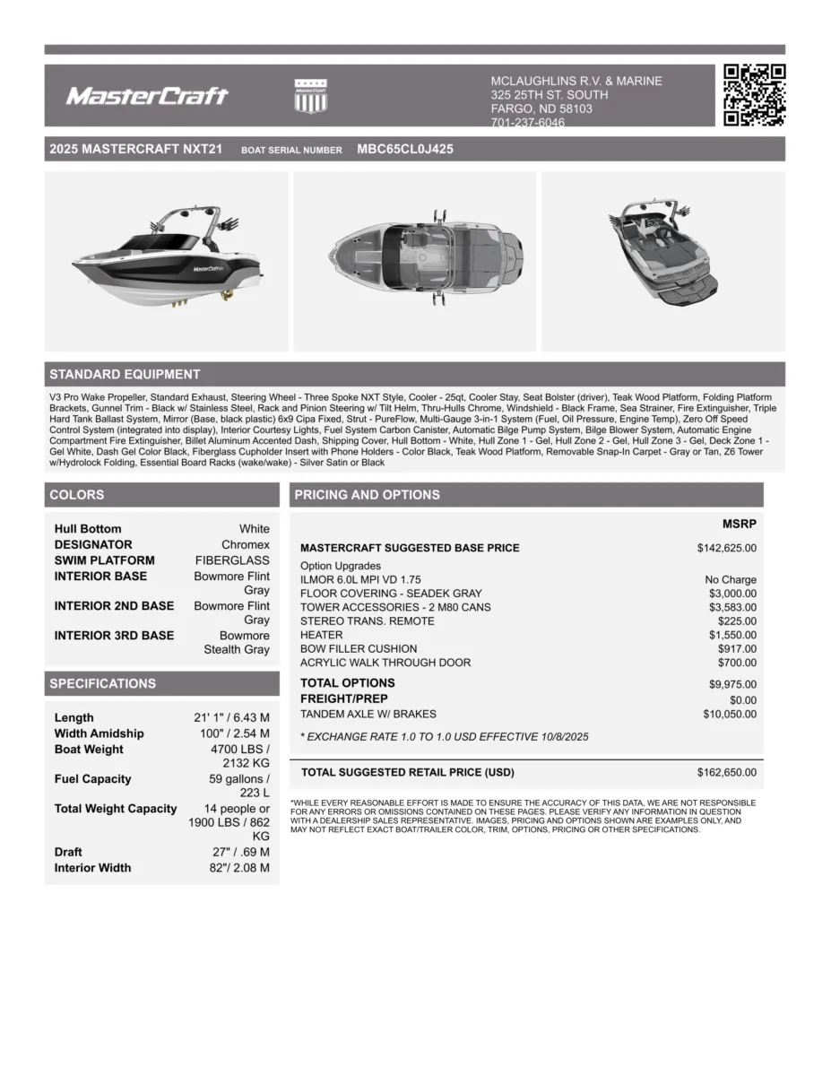 Photos of 2025 MASTERCRAFT NXT 21 DEMO for sale in Fargo, ND at McLaughlin's RV and Marine - Fargo