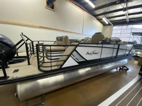 White 2026 SUNCHASER GENEVA SPORT 23 SB TRIPLE 200HP BUNK TRAILER for sale in Fargo, ND