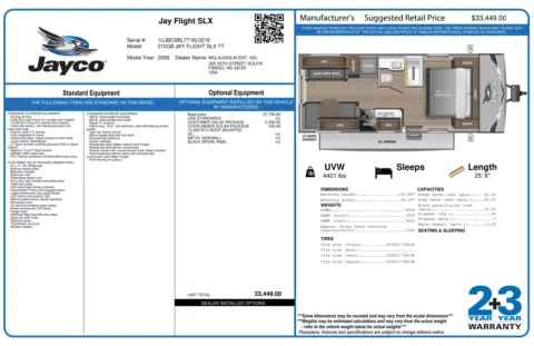 Another view of 2026 JAYCO JAY FLIGHT SLX 210QB for sale in Fargo, ND at McLaughlin's RV and Marine