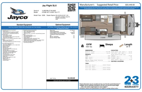 Another view of 2026 JAYCO JAY FLIGHT SLX 210QB for sale in Fargo, ND at McLaughlin's RV and Marine