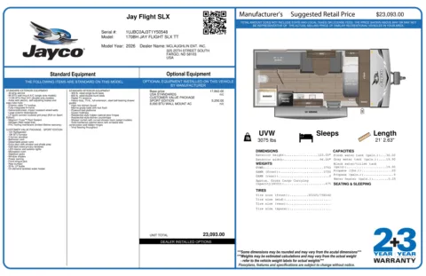 Another view of 2026 JAYCO JAY FLIGHT SLX 170BH SE for sale in Fargo, ND at McLaughlin's RV and Marine