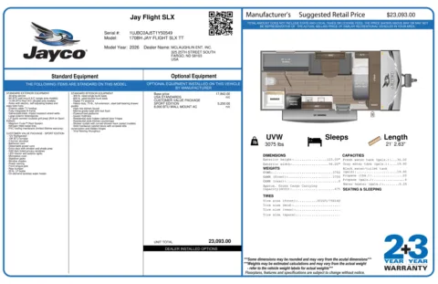 Another view of 2026 JAYCO JAY FLIGHT SLX 170BH SE for sale in Fargo, ND at McLaughlin's RV and Marine