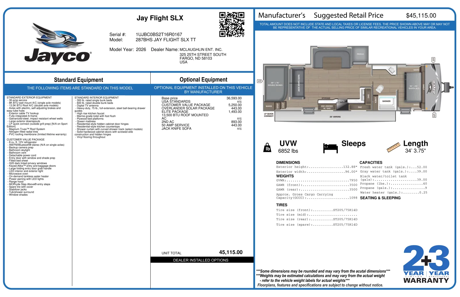 Another view of 2026 JAYCO JAY FLIGHT SLX 287BHS for sale in Fargo, ND at McLaughlin's RV and Marine - Fargo