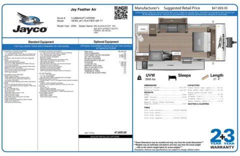 Another view of 2026 JAYCO JAY FEATHER 18FBS AIR for sale in Fargo, ND at McLaughlin's RV and Marine