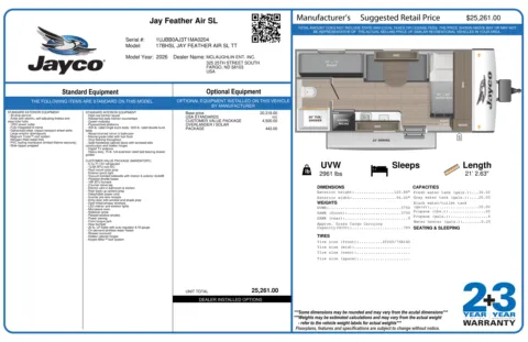 Another view of 2026 JAYCO JAY FEATHER 17BHSL AIR for sale in Fargo, ND at McLaughlin's RV and Marine