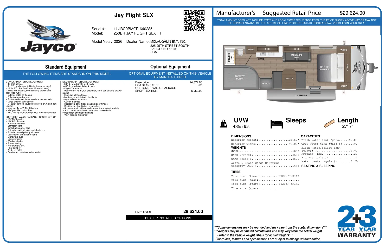 Another view of 2026 JAYCO JAY FLIGHT SLX 250BH SE for sale in Fargo, ND at McLaughlin's RV and Marine