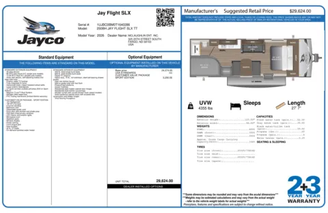 Another view of 2026 JAYCO JAY FLIGHT SLX 250BH SE for sale in Fargo, ND at McLaughlin's RV and Marine