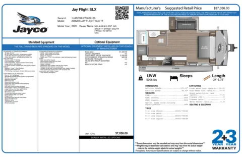 Another view of 2026 JAYCO JAY FLIGHT SLX 200MKS for sale in Fargo, ND at McLaughlin's RV and Marine