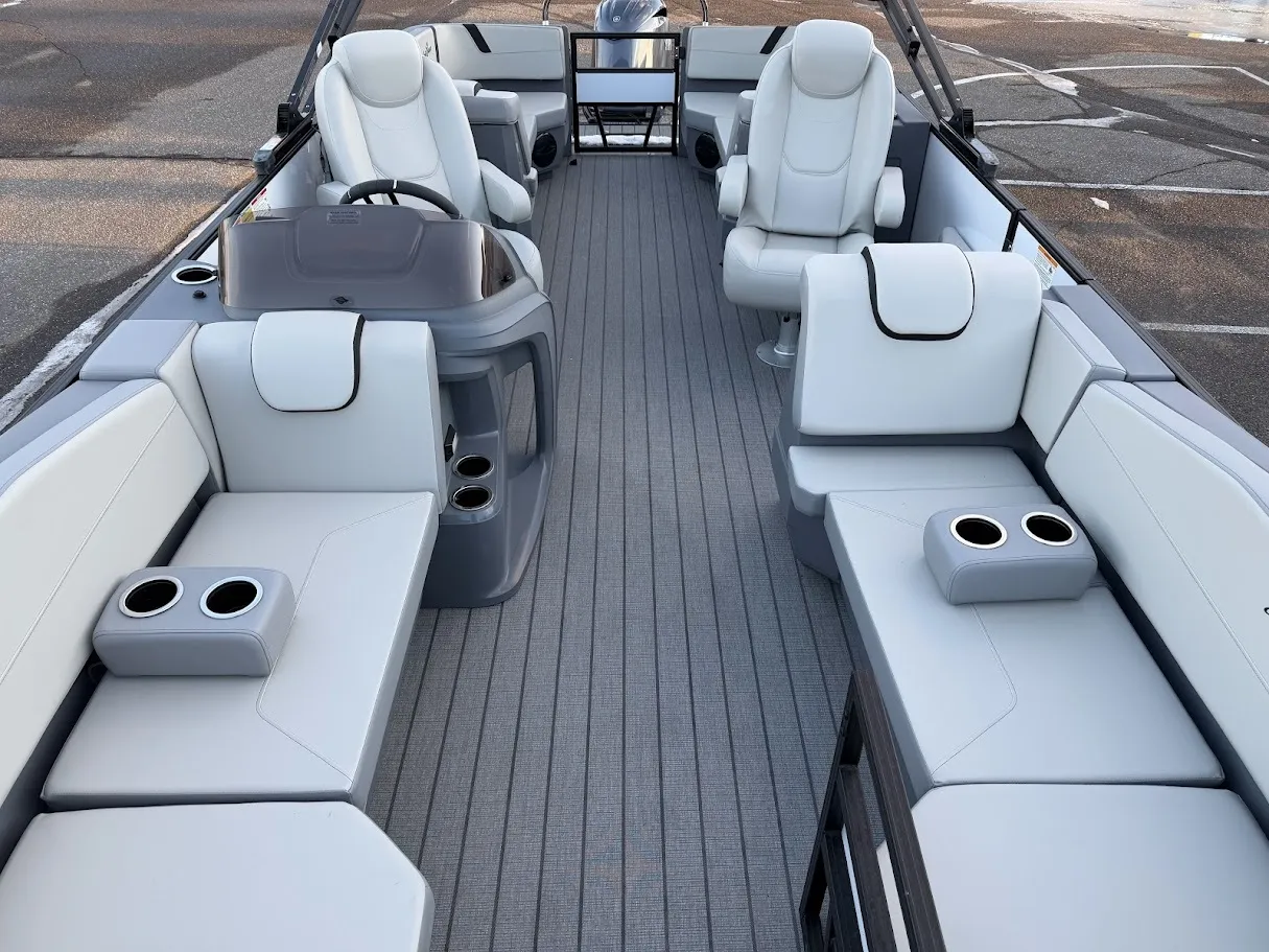 White 2026 SUNCHASER LUCERNE SPORT 22 LR DH TRIPLE 150HP BUNK TRAILER for sale in Fargo, ND