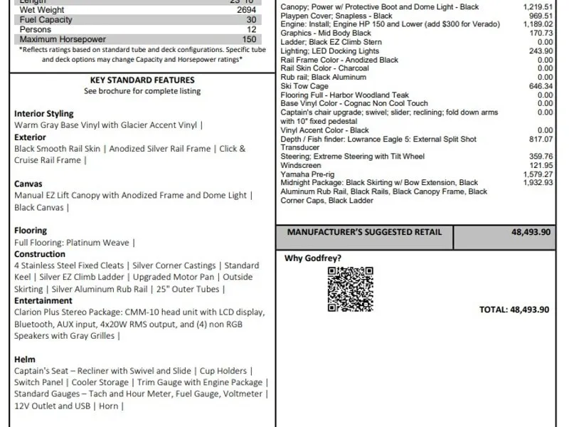 2026 GODFREY SWEETWATER EXPERIENCE 2286 SBX 115HP BUNK TRAILER for sale in Fargo, ND