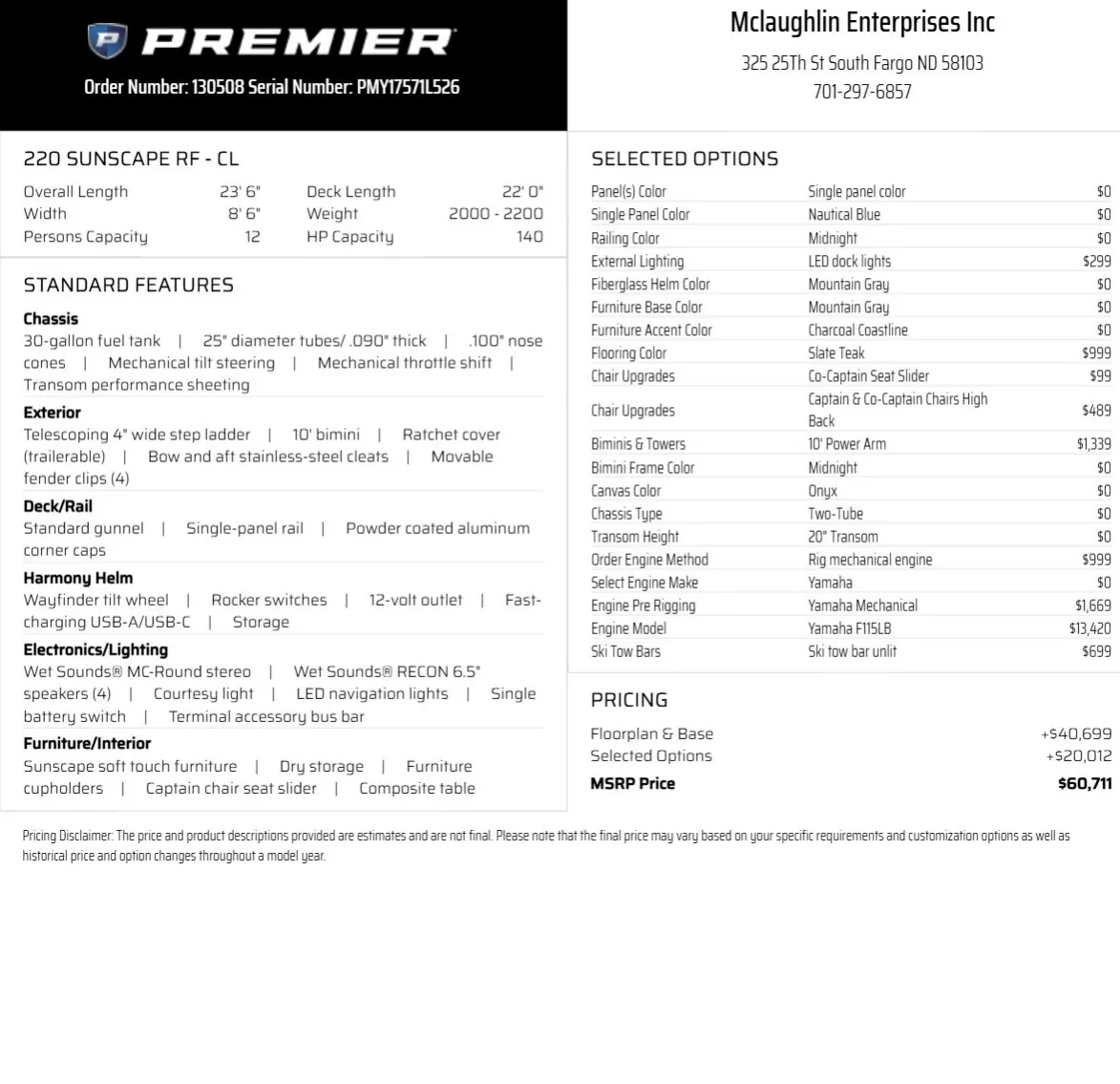 Another view of 2026 PREMIER SUNSCAPE 220 RF 115HP BUNK TRAILER for sale in Fargo, ND at McLaughlin's RV and Marine - Fargo