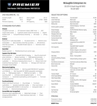 Black 2026 PREMIER SOLARIS 250 RL PTX TRIPLE 300HP BUNK TRAILER for sale in Fargo, ND