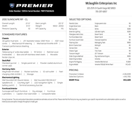 Photos of 2026 PREMIER SUNSCAPE 200 RF 90HP BUNK TRAILER for sale in Fargo, ND at McLaughlin's RV and Marine - Fargo