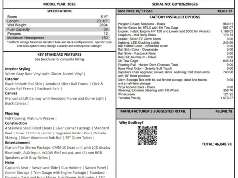 Unknown 2026 GODFREY SWEETWATER EXPERIENCE 2286 SFLX 115HP BUNK TRAILER for sale in Fargo, ND