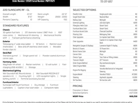 Another view of 2026 PREMIER SUNSCAPE 220 RF 150HP BUNK TRAILER for sale in Fargo, ND at McLaughlin's RV and Marine - Fargo