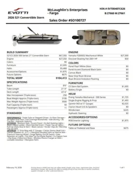 Another view of 2026 EVOTTI 500 SERIES 521 CS 200HP BUNK TRAILER for sale in Fargo, ND at McLaughlin's RV and Marine - Fargo