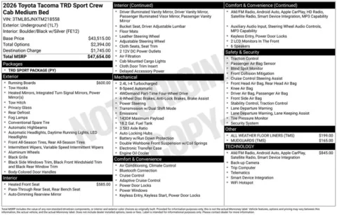 Photos of 2026 Toyota Tacoma TRD Sport for sale in Ottumwa, IA at Gregg Young Toyota of Ottumwa