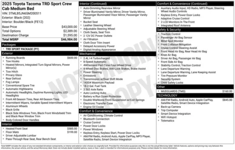 Photos of 2025 Toyota Tacoma TRD Sport for sale in Ottumwa, IA at Gregg Young Toyota of Ottumwa