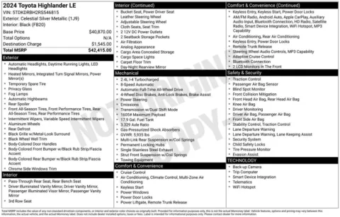 Photos of 2024 Toyota Highlander LE for sale in Ottumwa, IA at Gregg Young Toyota of Ottumwa