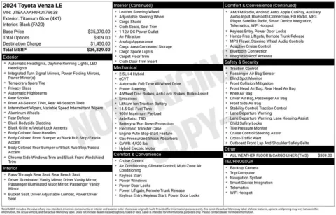 Photos of 2024 Toyota Venza LE for sale in Ottumwa, IA at Gregg Young Toyota of Ottumwa