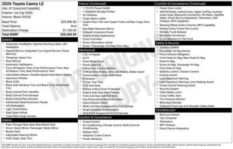 Photos of 2026 Toyota Camry LE for sale in Columbus, NE at Gregg Young Toyota of Columbus