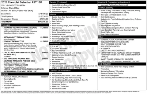 Photos of 2026 Chevrolet Suburban RST for sale in Atlantic, IA at Gregg Young Automotive of Atlantic