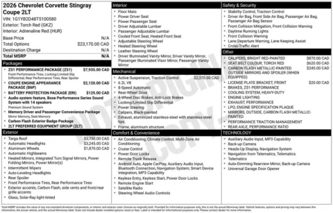 Photos of 2026 Chevrolet Corvette Stingray for sale in Indianola, IA at Gregg Young Buick GMC Indianola