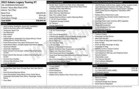 Photos of 2022 Subaru Legacy Touring XT for sale in Norwalk, IA at Gregg Young Chevrolet of Norwalk