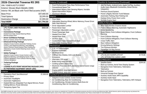 Photos of 2026 Chevrolet Traverse RS for sale in Columbus, NE at Gregg Young Chevrolet GMC of Columbus