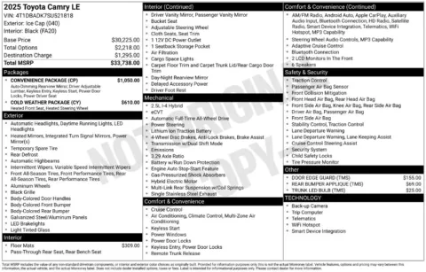 Photos of 2025 Toyota Camry LE for sale in Ottumwa, IA at Gregg Young Toyota of Ottumwa